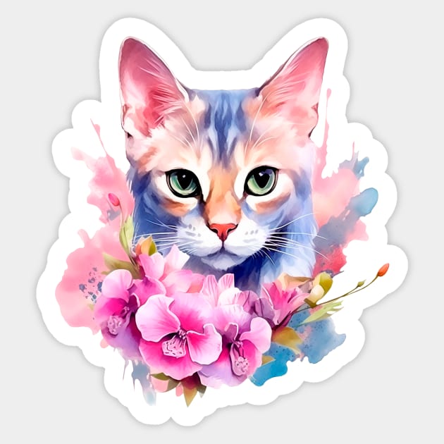 Watercolor romantic cat in flowers Sticker by ananastya